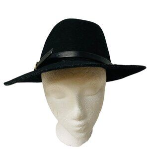 Black Wool Fedora Hat with Faux Leather Band Unisex Adjustable Size Stylish and